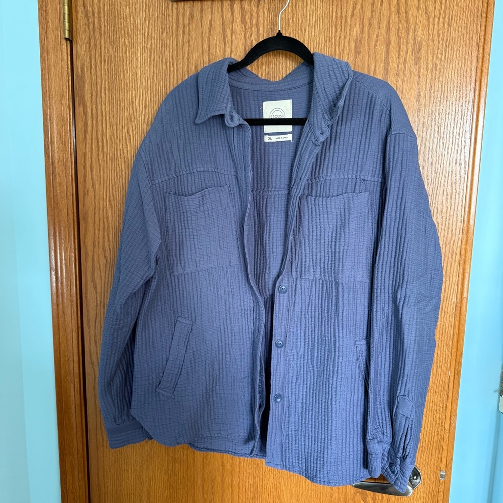 Stoosh Women’s Slate Blue/Purple Lightweight Button-Front Shirt Jacket